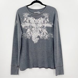 Painted Rum Waffle Thermal Cotton Blend Long Sleeve Top, XL